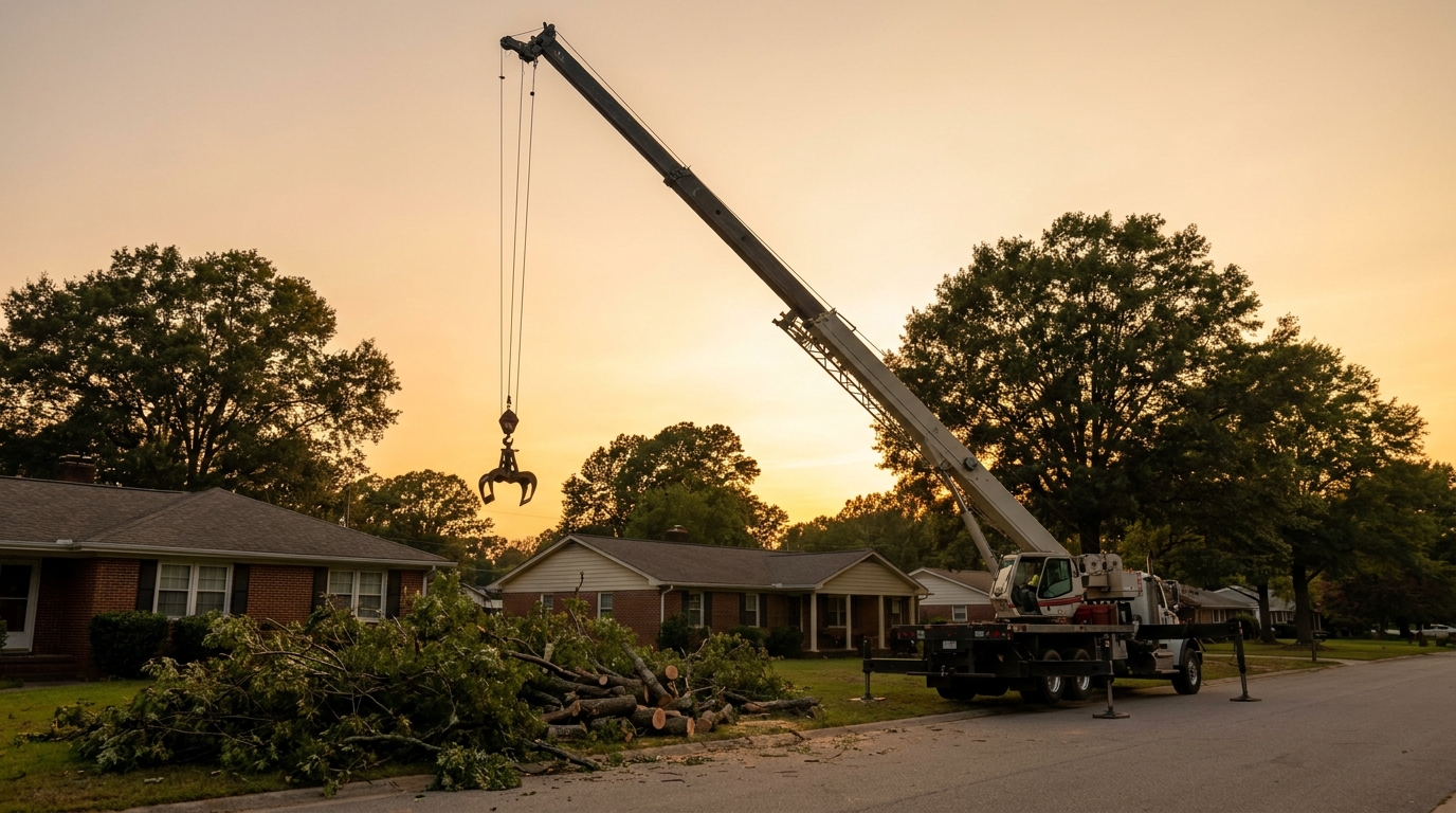 Crane-Assisted Tree Removal in Raleigh: When Your Tree Is Too Close to the House