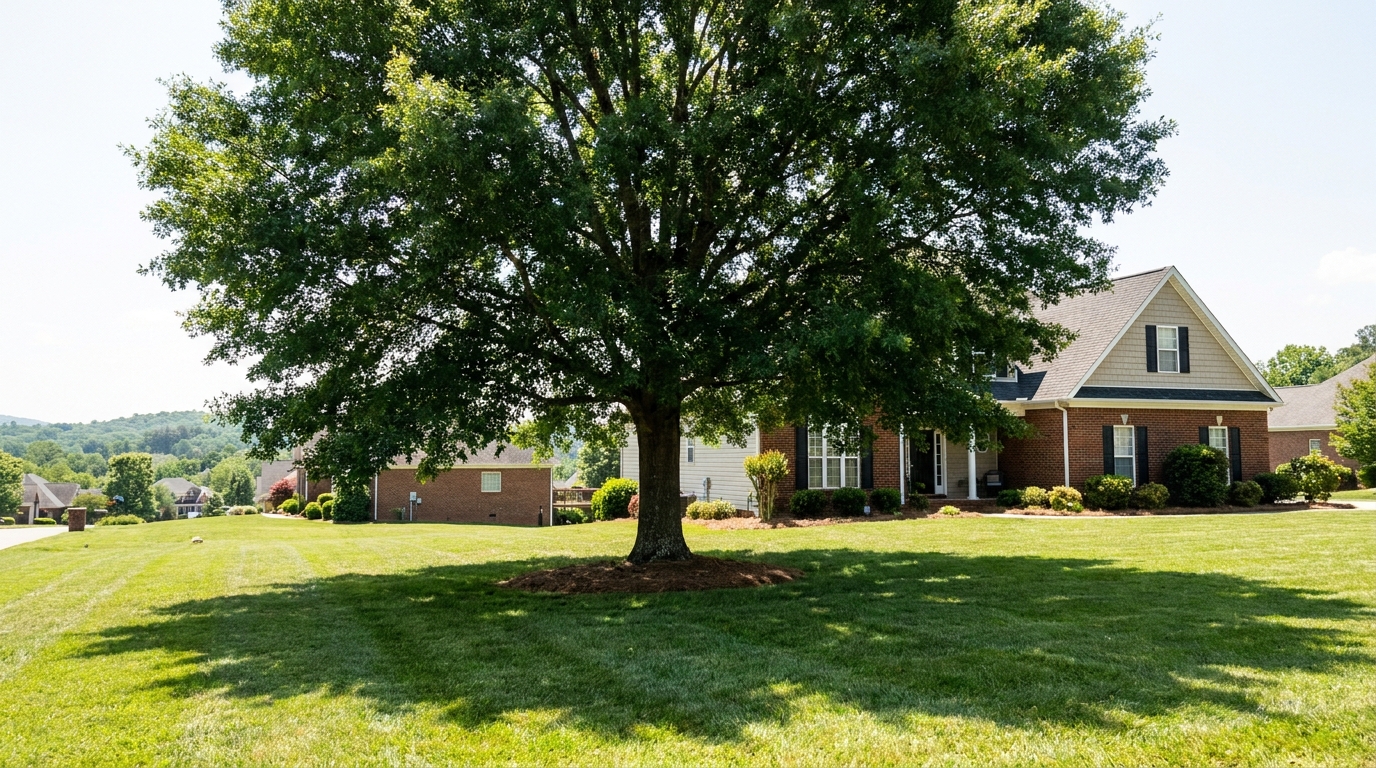 Mature shade tree with a natural open canopy after correct structural pruning at a Raleigh NC home